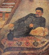 Romanoz Gvelesiani A Kakhetian man with a jar oil on canvas
